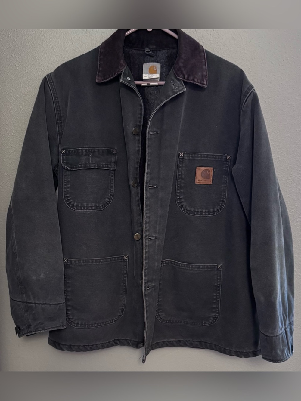 Carhartt Men's Canvas Chore Coat with Brown Corduroy Collar and Blanket Lining